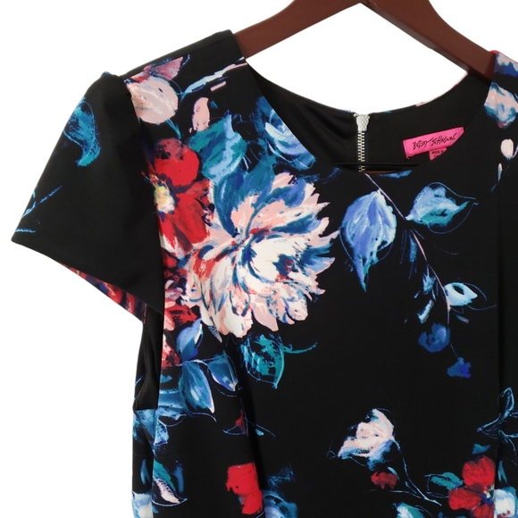 Betsey Johnson Dark Floral Midi Sheath Dress Black Sz 12 Whimsigoth - Picture 4 of 15